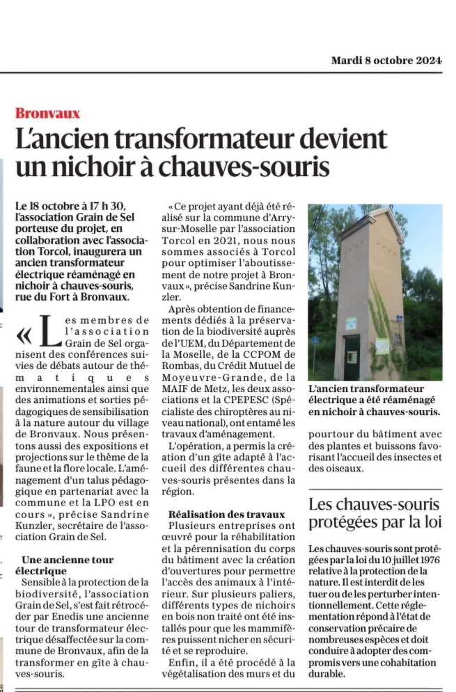 L’ancien transformateur devient un nichoir à Chauves-souris à Bronvaux