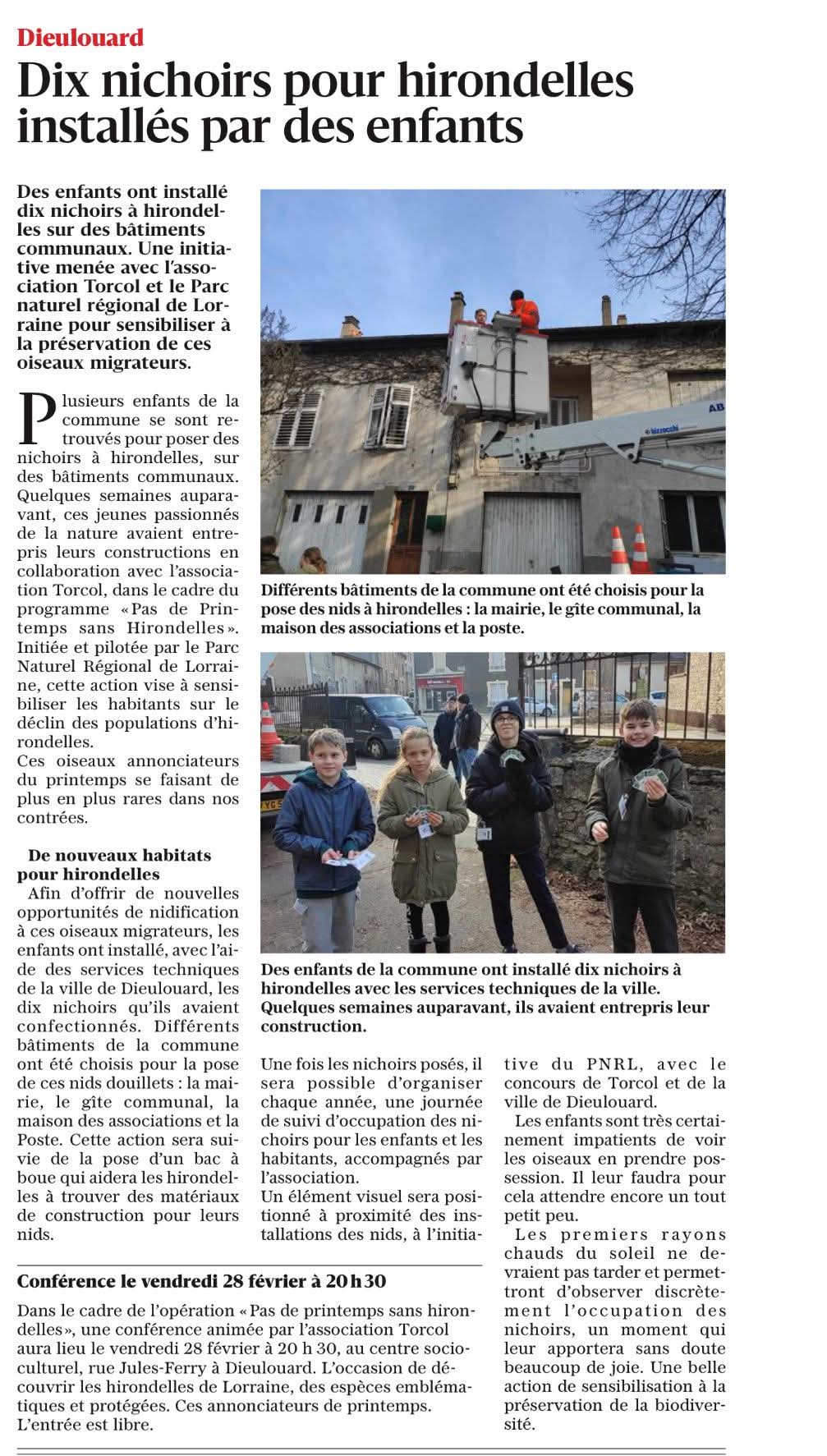 Dix nichoirs pour hirondelles installés par des enfants